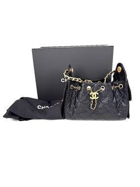 CHANEL 25 Mini Black Quilted Caviar Leather Shoulder Bag New with Tag